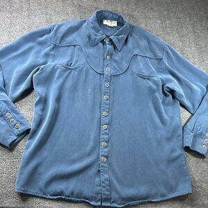 VTG Scully Western Star Button Shirt Mens L Blue Cowboy Snap Cuff Retro USA Made